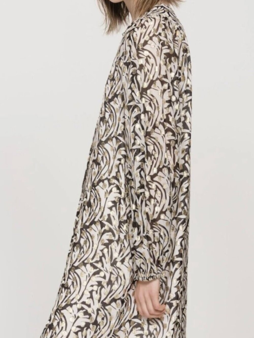 Luisa Cerano Black & White Floral Gold Polka Dot Shift Dress Size 14